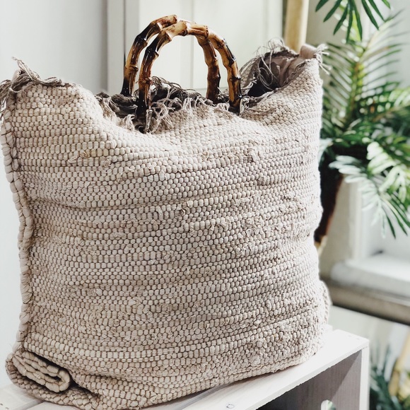 Handbags - Macrame Beach Bag Tote with Bamboo Handle | Large
